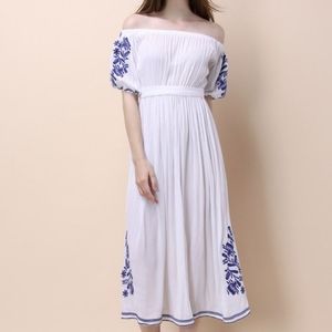 BOHO NYMPH OFF-SHOULDER MAXI DRESS IN WHITE